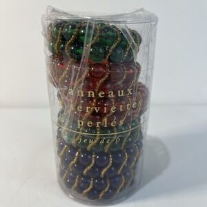 Pier 1 Imports‎ Glass Beaded Napkin Rings Holders 6 Red Blue Green Gold  Decor